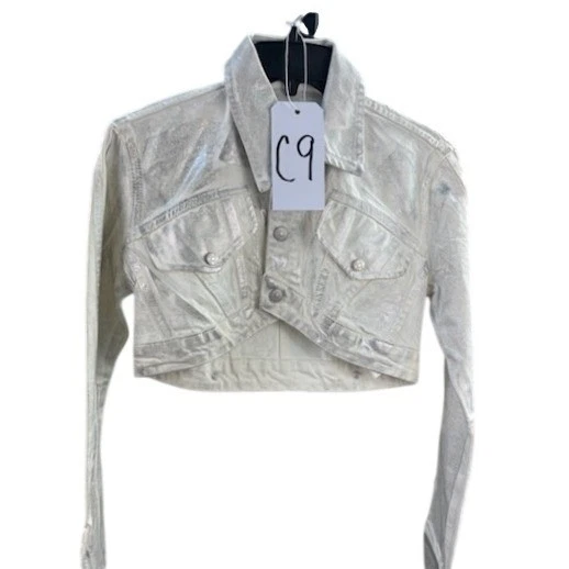 ZARA Women's Size XS White Silver Metallic Cropped Long Sleeve Denim Jean Jacket - Image 10