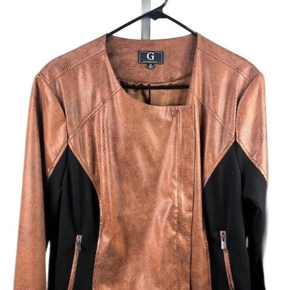 G by Giuliana Women's Size 1X Brown Black Faux Leather Light Moto Jacket Coat - Image 2