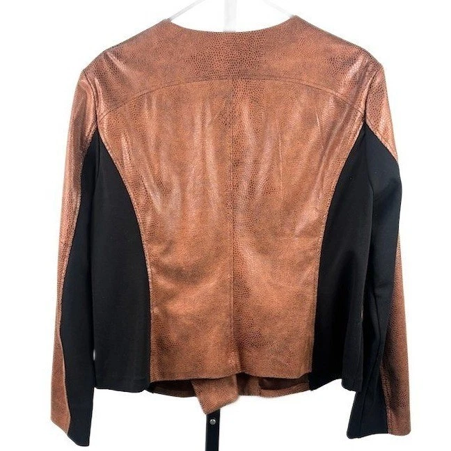 G by Giuliana Women's Size 1X Brown Black Faux Leather Light Moto Jacket Coat - Image 4