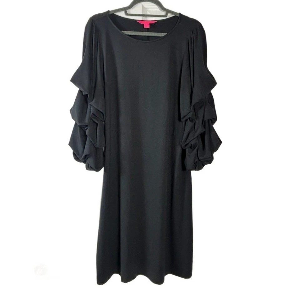 Lilly Pulitzer Dress Women's Size Large Black Ruffle Bell Sleeve Shift