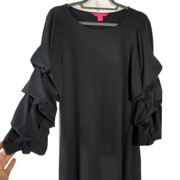 Lilly Pulitzer Dress Women's Size Large Black Ruffle Bell Sleeve Shift - Image 3