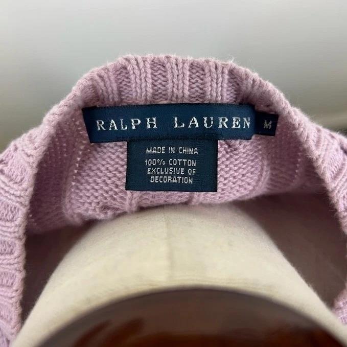Ralph Lauren Sweater Women's Size Medium Pink Cable Knit Crew Neck Long Sleeve - Image 5