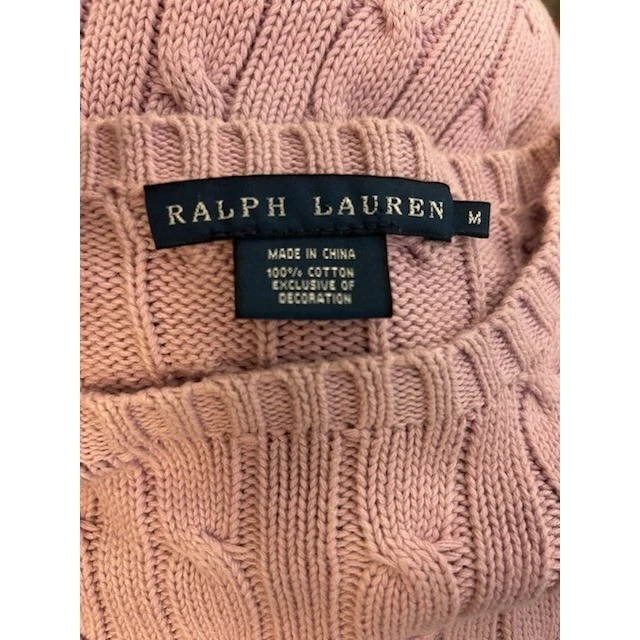 Ralph Lauren Sweater Women's Size Medium Pink Cable Knit Crew Neck Long Sleeve - Image 6