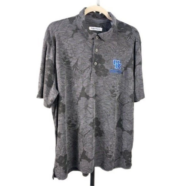 Tommy Bahama Kentucky Wildcats Men's Size XL Gray Hawaiian Polo Shirt Top