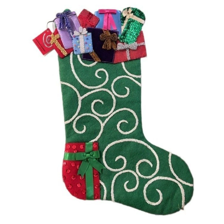 Vintage New Michael Simon Holly Presents Holiday Christmas Stocking Full Size