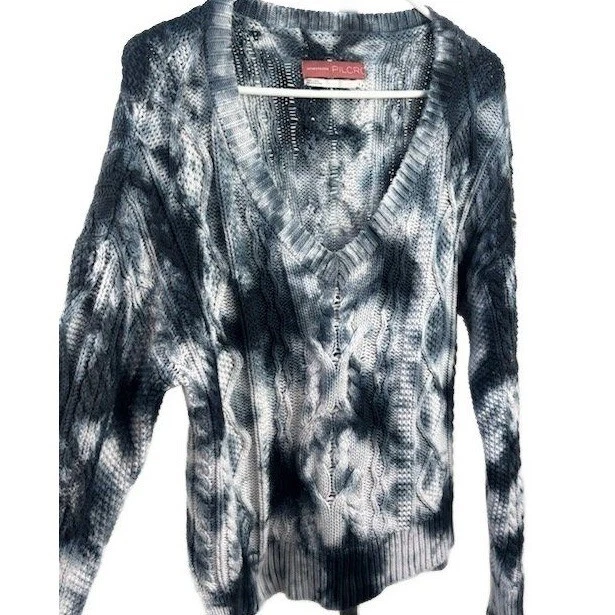 Pilcro Anthropologie Sweater Women's Size Large Tie Dye Cotton Cable Knit V Neck - Image 3