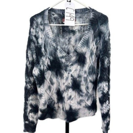 Pilcro Anthropologie Sweater Women's Size Large Tie Dye Cotton Cable Knit V Neck - Image 7