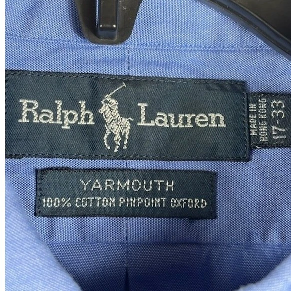 Ralph Lauren Yarmouth Men's Size XL 17 - 33 Blue Oxford Button Down Dress Shirt - Image 4