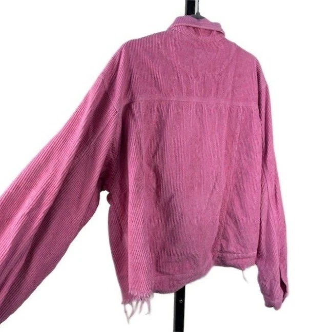 POL Anthropologie Women's Medium Pink Corduroy Cropped Jacket Raw Hem Distressed - Image 2