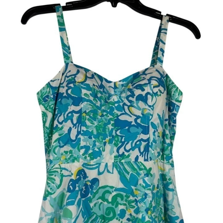 Lilly Pulitzer Dress Women's Size 2 Blue Green Floral Fit Flare Strappy - Image 2