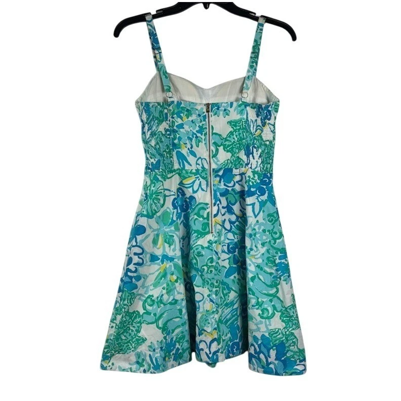Lilly Pulitzer Dress Women's Size 2 Blue Green Floral Fit Flare Strappy - Image 4