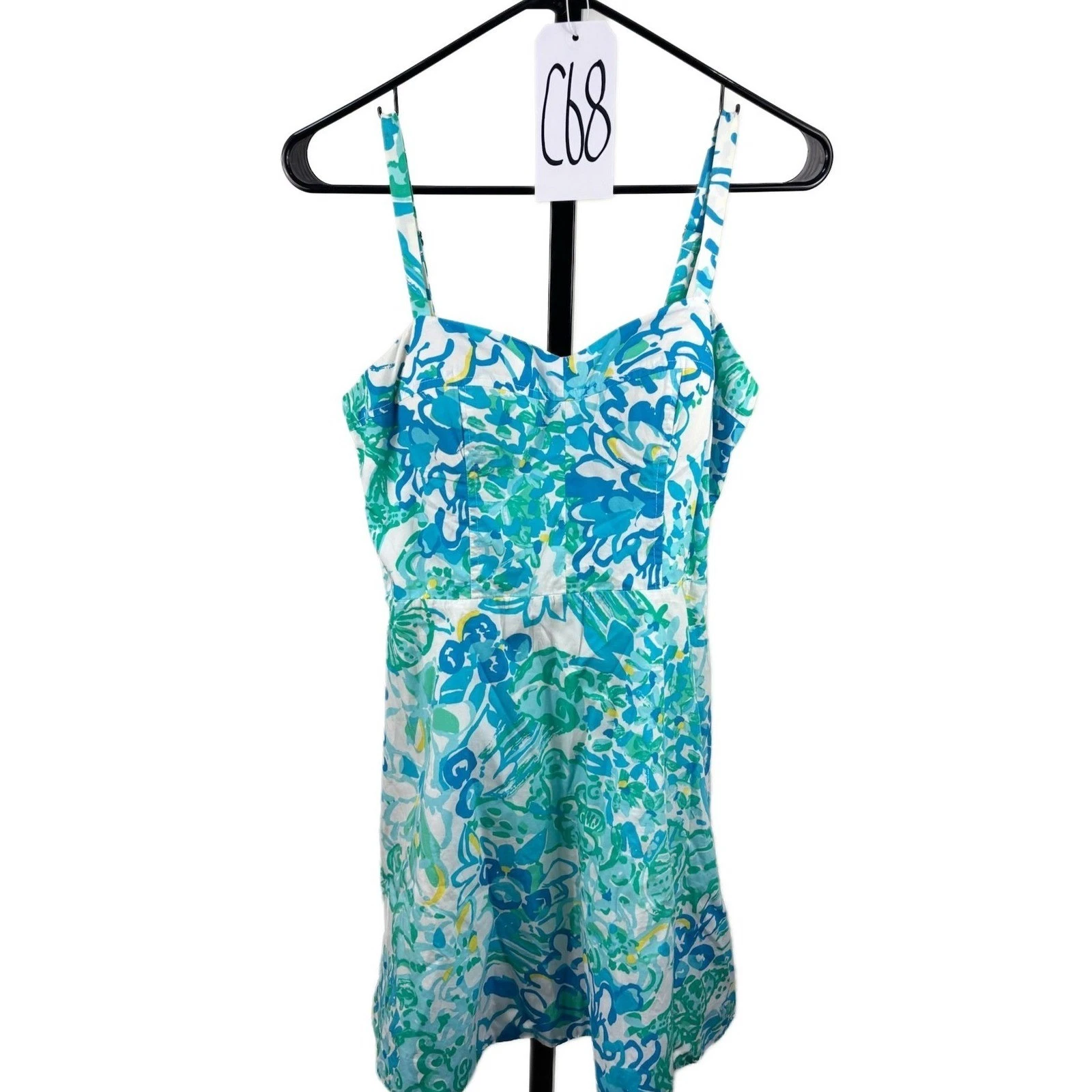 Lilly Pulitzer Dress Women's Size 2 Blue Green Floral Fit Flare Strappy - Image 8
