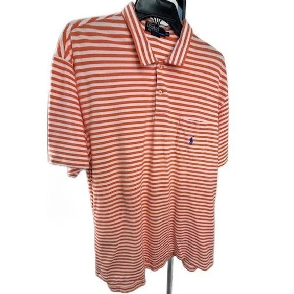 Polo Ralph Lauren Men's Size XL Orange Striped Short Sleeve Cotton Polo Shirt - Image 2