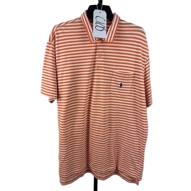 Polo Ralph Lauren Men's Size XL Orange Striped Short Sleeve Cotton Polo Shirt - Image 6