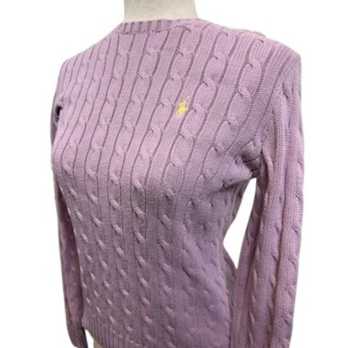 Ralph Lauren Sweater Women's Size Medium Pink Cable Knit Crew Neck Long Sleeve - Image 2