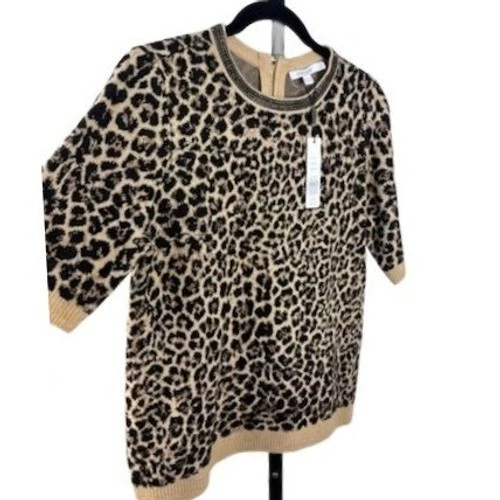 Chico's 0 Sweater Women's Size Small Leopard Animal Print Beaded Neck Zip Knit - Image 2