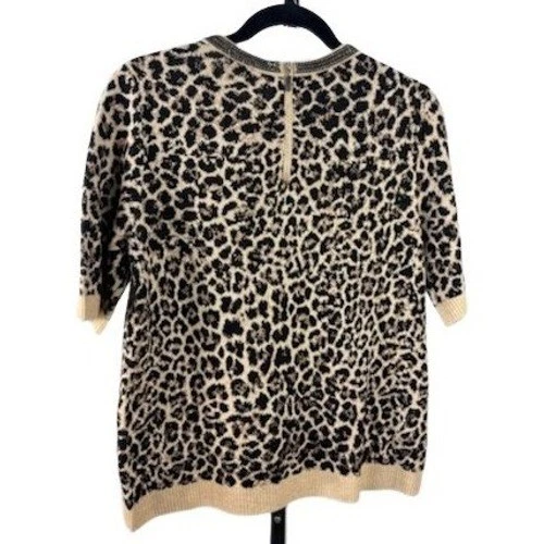 Chico's 0 Sweater Women's Size Small Leopard Animal Print Beaded Neck Zip Knit - Image 3