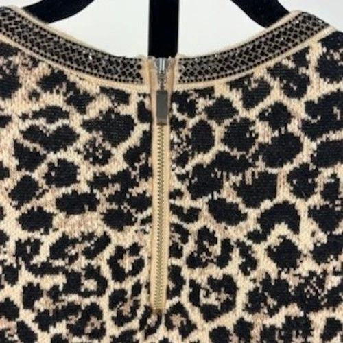 Chico's 0 Sweater Women's Size Small Leopard Animal Print Beaded Neck Zip Knit - Image 7