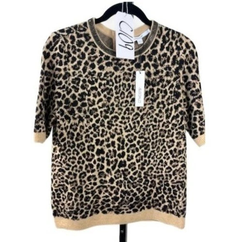 Chico's 0 Sweater Women's Size Small Leopard Animal Print Beaded Neck Zip Knit - Image 10