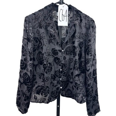 Talbots Evening Jacket Women's Size 12 Black Velvet Floral Burnout Blazer Top - Image 10