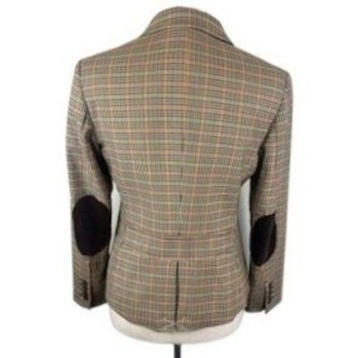 Talbots Plaid Brown Wool Blend Blazer Elbow Patch Collegiate Size 6P Petite - Image 3