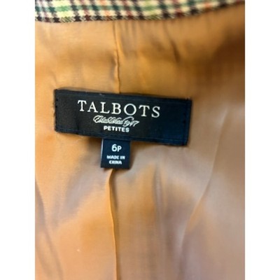 Talbots Plaid Brown Wool Blend Blazer Elbow Patch Collegiate Size 6P Petite - Image 4
