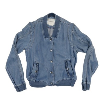 Anthropologie Bomber Jacket Women's Size Small Blue Soft Denim Snap Front Coat - Image 2