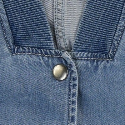 Anthropologie Bomber Jacket Women's Size Small Blue Soft Denim Snap Front Coat - Image 4