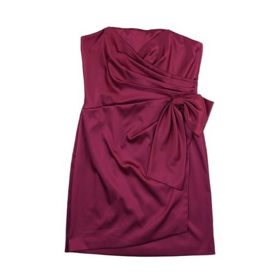 White House Black Market Dress Women's Size 12 Plum Satin Strapless Bow Cocktail - Image 2
