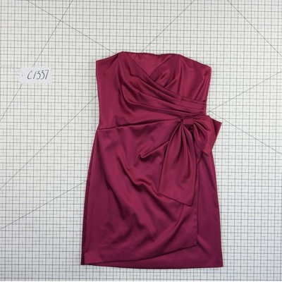 White House Black Market Dress Women's Size 12 Plum Satin Strapless Bow Cocktail - Image 6