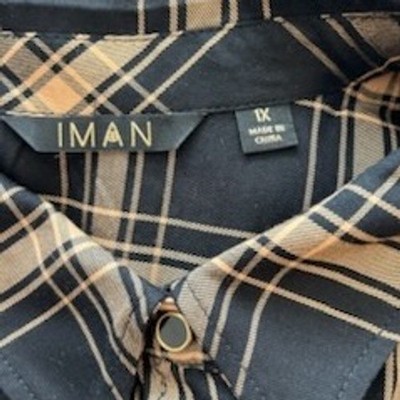 IMAN Plaid Button Down Shirt Embroidered Floral Long Sleeve Blouse Size 1X - Image 6