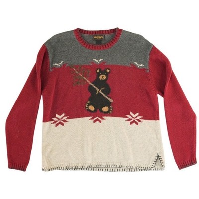 Woolrich John Rich & Bros Sweater Women's Size Small Red Gray Bear Pine Vintage - Image 2