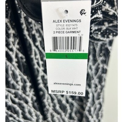 New Alex Evenings Women's Size Large Black White Twinset 2 Piece Jacket Top Set - Image 7