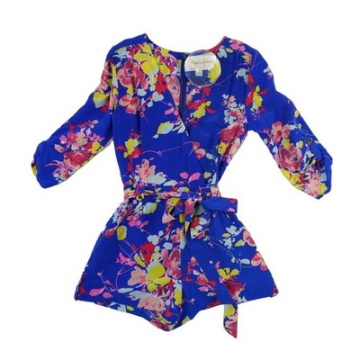 Yumi Kim 100% Silk Romper Women's Size XS Blue Floral Wrap Tie Waist - Image 2