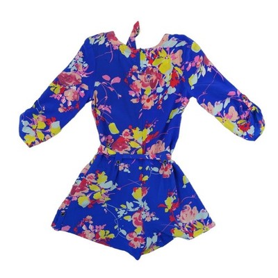 Yumi Kim 100% Silk Romper Women's Size XS Blue Floral Wrap Tie Waist - Image 3