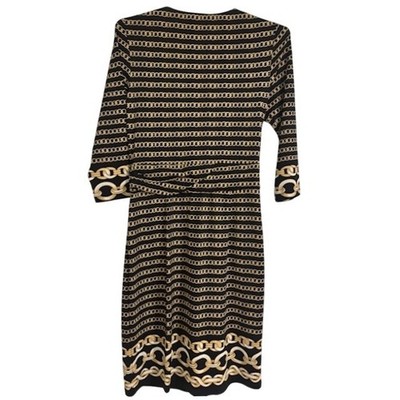 J.McLaughlin Black Gold Chain Print Faux Wrap Dress Size Medium - Image 2