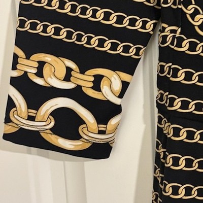 J.McLaughlin Black Gold Chain Print Faux Wrap Dress Size Medium - Image 3