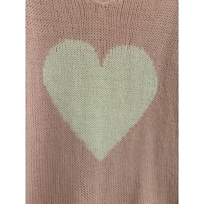 Wooden Ships Sweater Women's Size Medium Pink Heart V-Neck Sweater Valentine's - Image 3