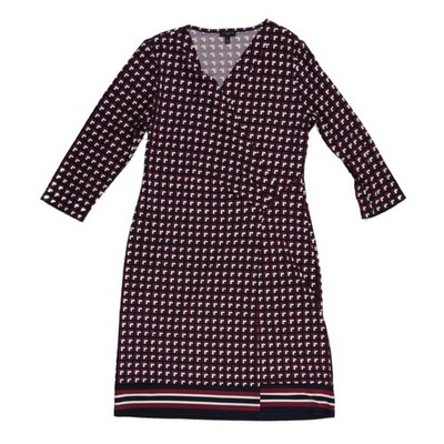 Talbots Wrap Dress Women's Size Large Petite LP Navy Burgundy Geometric - Image 2