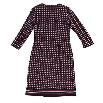 Talbots Wrap Dress Women's Size Large Petite LP Navy Burgundy Geometric - Image 3
