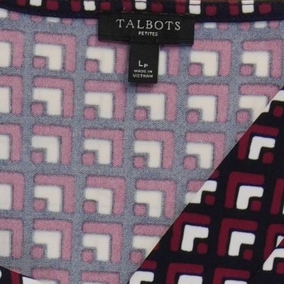 Talbots Wrap Dress Women's Size Large Petite LP Navy Burgundy Geometric - Image 4