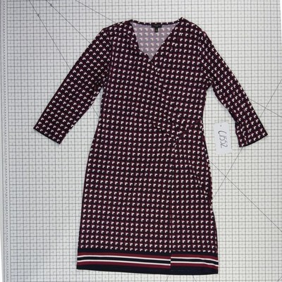 Talbots Wrap Dress Women's Size Large Petite LP Navy Burgundy Geometric - Image 7