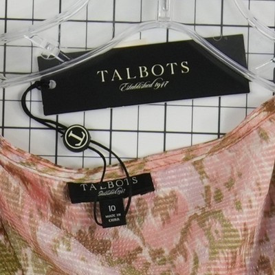 New Talbots Midi Dress Women's Size 10 Pink Green Abstract Ikat Ruffle Hem - Image 5