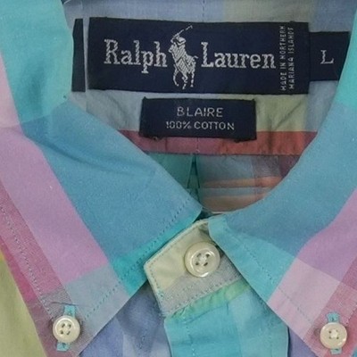 Ralph Lauren Blaire Shirt Men's Size Large Multicolor Pastel Plaid Cotton Y2K - Image 4