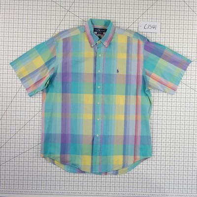 Ralph Lauren Blaire Shirt Men's Size Large Multicolor Pastel Plaid Cotton Y2K - Image 6