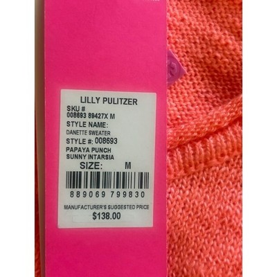 Lilly Pulitzer Danette Sweater Papaya Punch Sunny Intarsia Knit Top Size Medium - Image 6