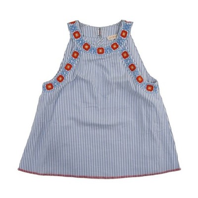 Tory Burch Blouse Top Women's Size 4 Blue White Striped Embroidered - Image 2