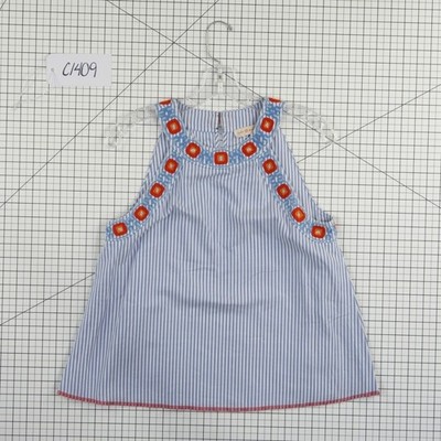 Tory Burch Blouse Top Women's Size 4 Blue White Striped Embroidered - Image 7