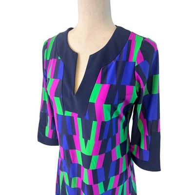 Jude Connally Geometric Print Dress 3/4 Sleeve Tunic Multi Color Size Small - Image 2