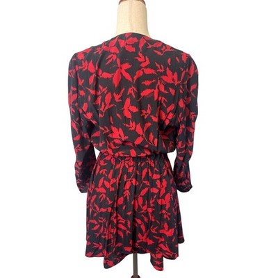 ZADIG & VOLTAIRE Rogers Red Black Crepe Tiered Mini Dress Women's Size Large - Image 2